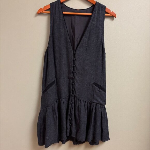 Free People Womens Anas Dress Size *S Button Front Goth Dark Academia Preppy - Picture 1 of 13